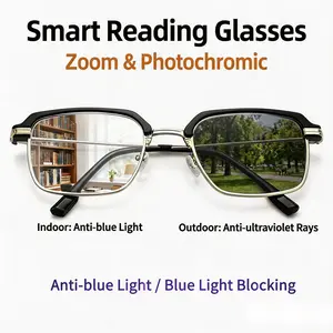 Progressive Multifocal Reading Glasses for Men Women Photochromic Transition Sun Readers Smart Zoom Anti Blue Light Blocking Computer Eyeglasses High Definition Eyewear No Line Multifocus Glasses UV400 SunGlsses Protection Gift for Dad Mom with Case Pack