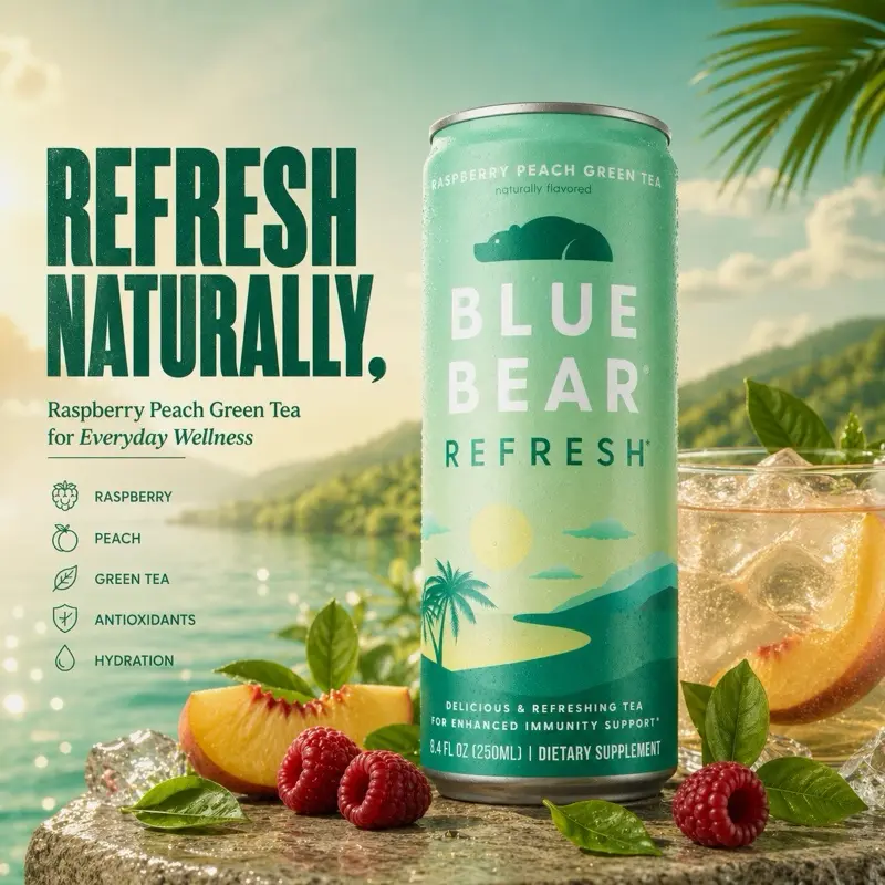 Blue Bear Refresh - Raspberry Peach Green Tea Immunity & Hydration Drink
