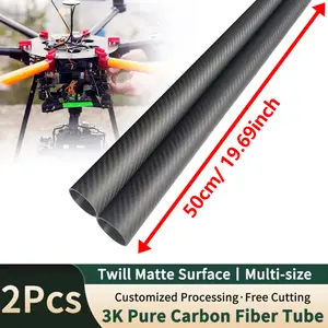2Pcs 21x23x500mm 3K Carbon Fiber Tubes Roll Wrapped Twill Matte Finish for Quadcopter Multicopter FPV Drone Frame