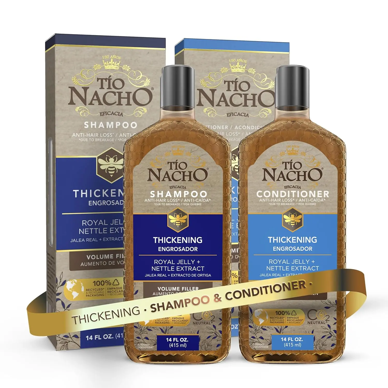 Tio Nacho Capilgross Thick Haircare Set - Unisex Gentle Cleanser Shampoo & Conditioner with Royal Jelly, Nettle, Ginseng, Reduces Hair Loss, Strengthens, Nourishes, Volumizes - 14 fl oz, Anti-Hair Loss, Normal