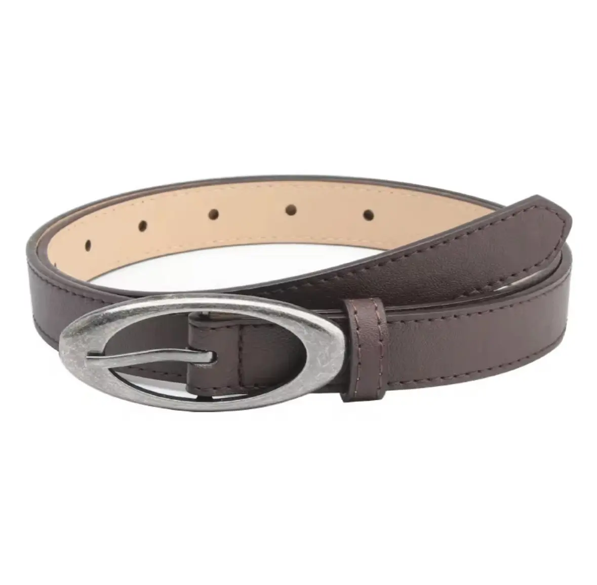 Western Oval style belt leather with silver buckle in black or brown!