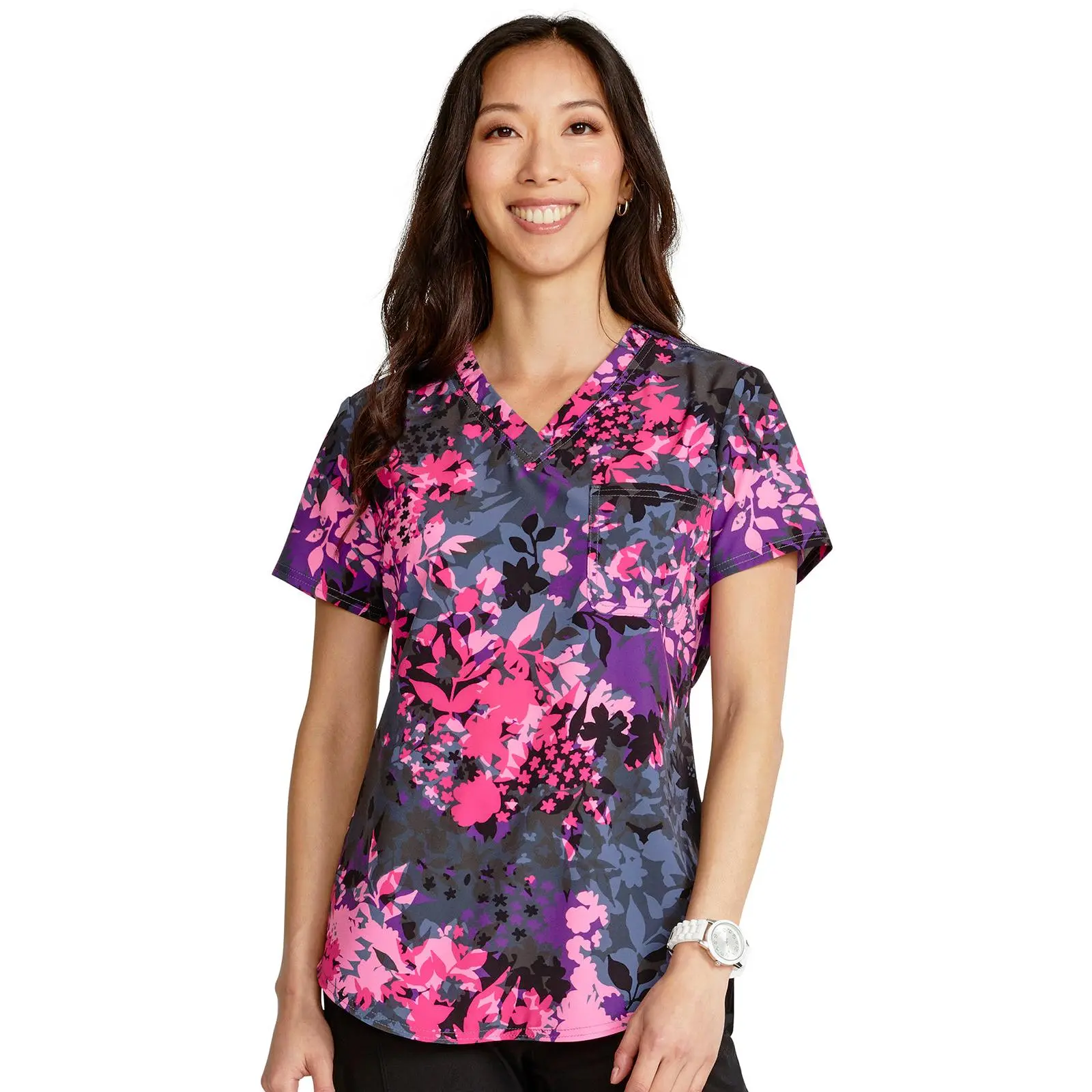Clearance Cherokee Prints Brilliant Botanicals V-Neck Printed Tuck In Top