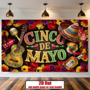2D Flat - 2D Flat - Single Piece 2D Flat Banner Featuring a Cinco De Mayo Themed Background, Suitable for Printing. Ideal for Party Decorations, Home And Room Decor, Wall Adornments, And As