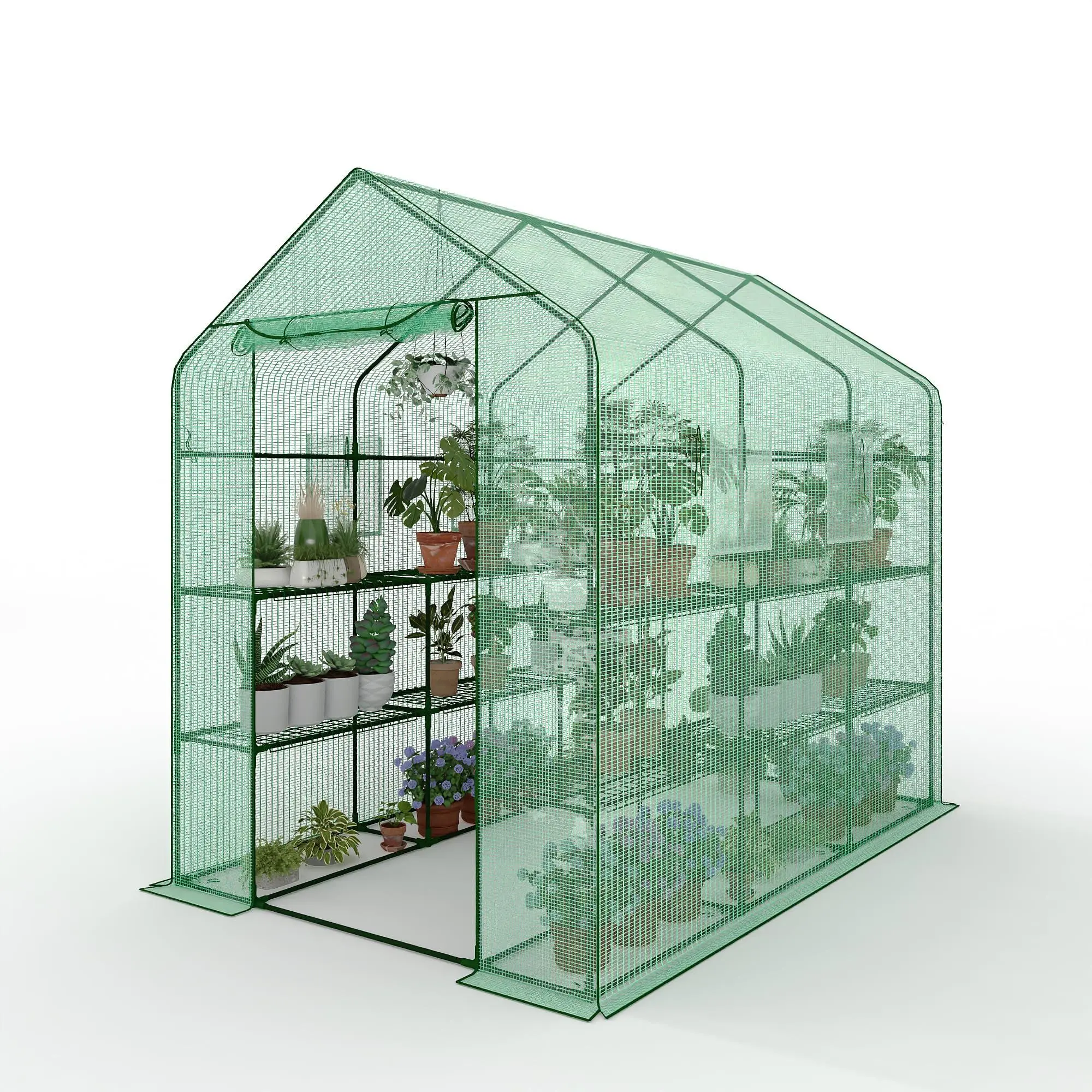GAOMON Outdoor Heavy-Duty Walk-In Plastic Greenhouse (85"X56"X77") - 6 Shelves, UV-Resistant Weather Resistant Plant Tent, Mesh Vent Windows, No Tools Assembly Required, Secure & Stable for Outdoor Gardening, Every Season