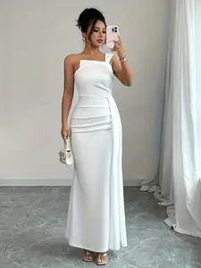 Elegant Beaded Pleated Waist Sleeveless Dress for Women, Office Dress, Formal Dress, Church Dress, Wedding Dress, Festival Dress, Business Casual Wear, Tight Fit Dress