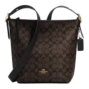 COACH Duffle 23 Medium PVC Crossbody Shoulder Bag with Zipper Closure for Women in Dark Brown Adjustable Strap Satchel Daily Commuter Purse