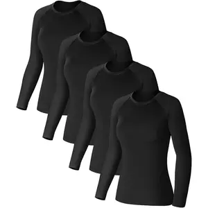 4 Pack Women's Compression Long Sleeve Shirts Crew Neck Workout Tops Quick Dry Gym Running Athletic Sports Underscrubs
