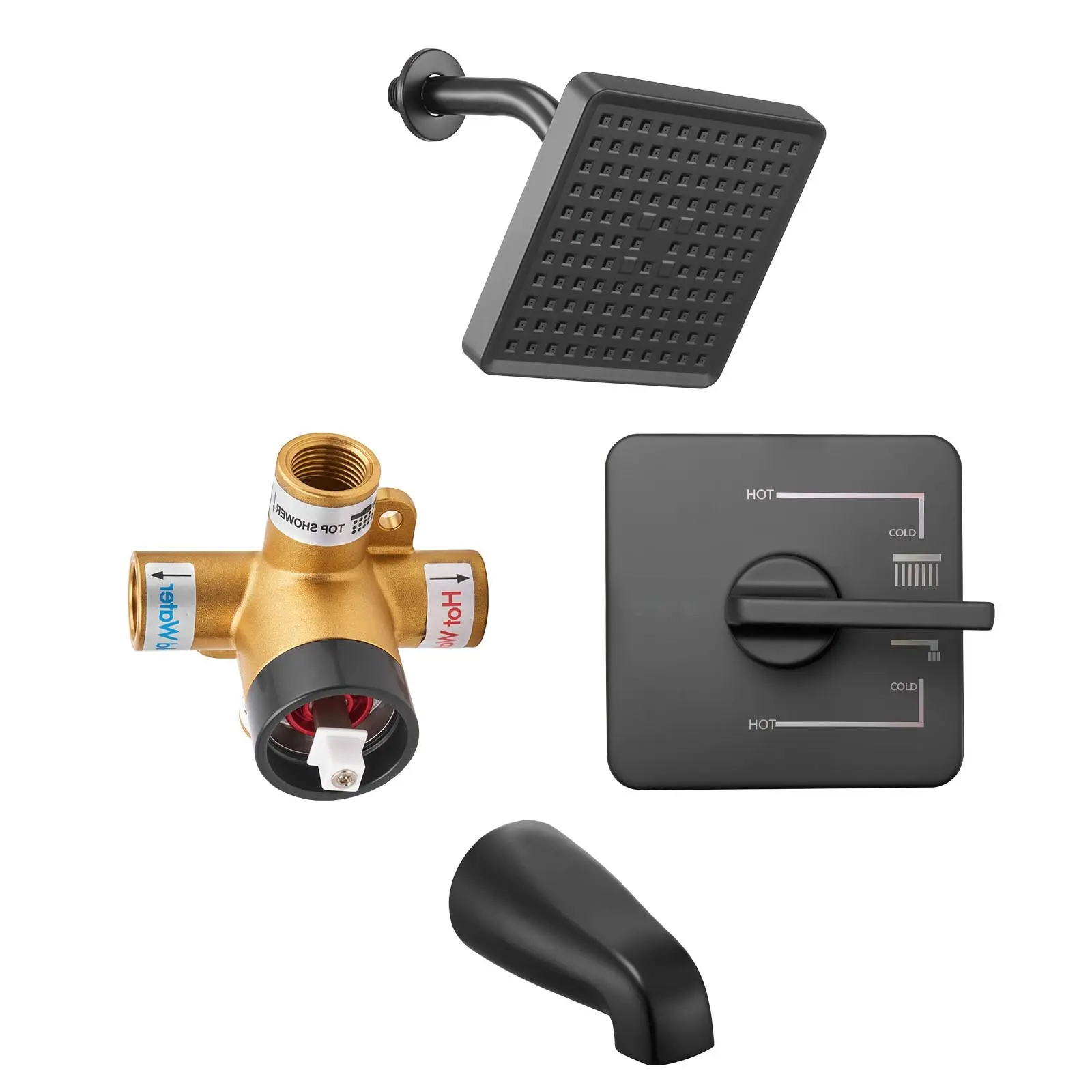 Tub And Shower Faucet Set With 6-Inch Rainfall Shower Head, Bathtub Spout, Single-Handle Tub Trim Kit, 304 Stainless Steel Valve Trim, Matte Black Finish, Easy Install, Durable Bathroom Remodel Hardware For Modern Bathrooms