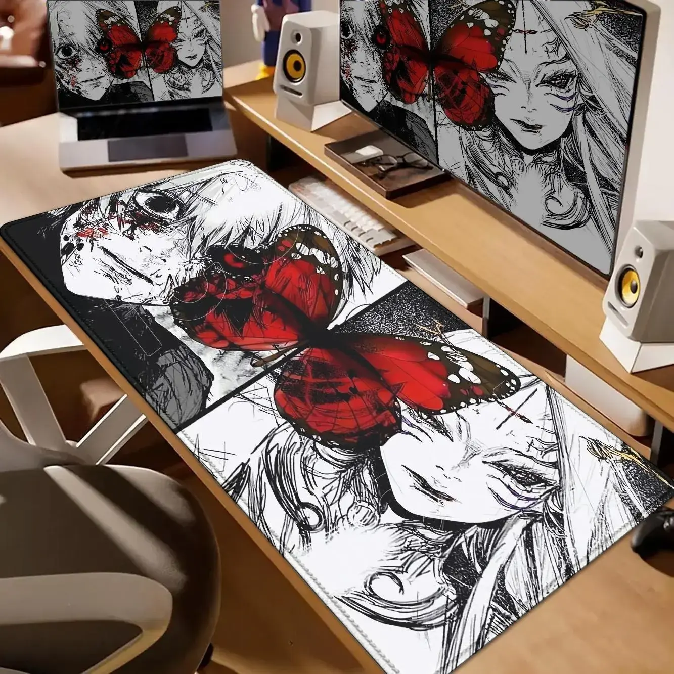 Unisex Tokyo Ghoul Anime Print Mousepad - Non-Slip Gaming Desk Accessory, Home Office Desk Mat, Aesthetic Keyboard Mat, Character Print