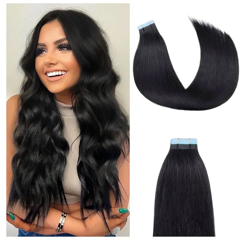 Tape in Hair Extensions Human Hair 14 inches Jet Black 20pcs 40g/pack Straight Seamless Weft Skin Invisible Thick Human Hair Tape in Extensions 14 inches #1 Jet Black