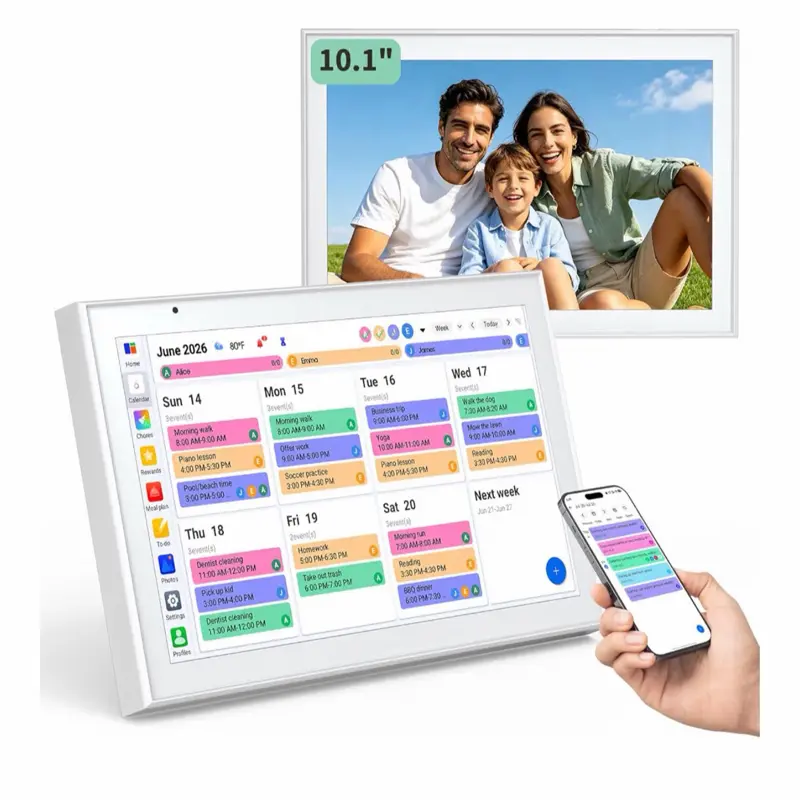 Digital Calendar, 10.1" Smart Touchscreen Electronic Family Calendar Organizer with Calendar Sync, Chore Chart, Meal Planner, To-Do Lists & Digital Photo Frame, Wall or Desk Mountable