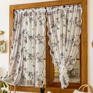 1pc Elegant Summer Sheer Floral 1panel Curtain with Pocket Rod Hanging, Window Curtain, Ideal for Living Room, Dining Room, Coffee Shop, Balcony