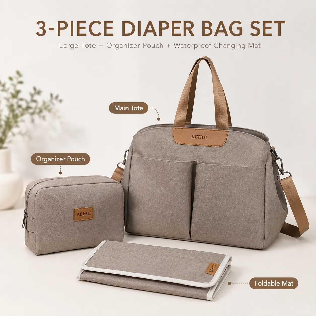 Diaper Tote Multifunctional 3 Piece Bag Set everyday mom purse,Lightweight Large Capacity Maternity Bag with Pouch & Changing Pad – Travel Crossbody Hospital Bag for Mom & Baby