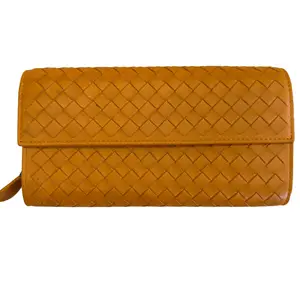 Pre-owned Bottega Veneta Orange Intreccio Leather Long Wallet