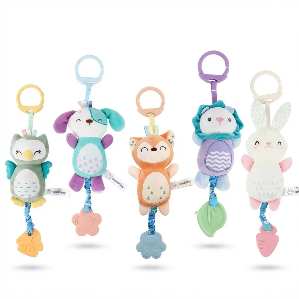 5 cute animal designs for wind chime plush toys, soft cloth hanging toys, sensory games, baby and newborn baby car seat toys, baby stroller toys, bedside toys