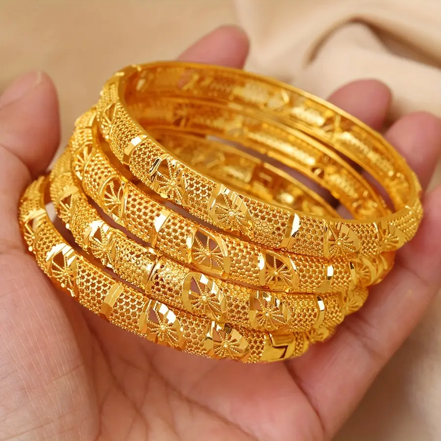 1pc Fashion Openable Bracelet for Women, Gold-Plated, Dubai Arabian Women'S Wedding Jewelry, Hollow-Out Bracelet, Party Bracelet Jewelry for European And American