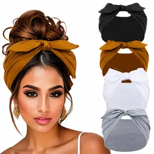 Women's 4-Pack Polyester Plain Wide Rabbit Ear Elastic Ribbon Fashion Headbands - Non-Slip, Soft, Thick Sporty African Style Wide-Brimmed Hair Accessories for Sports, Yoga Gifts, Sporty Sports Headbands