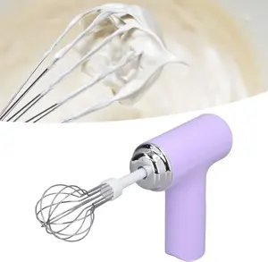 Electric Egg Beater, Cordless Hand Mixer with 2 Metal Mixing Whisk, 3 Speeds Adjustable, for Whipping Cream Butter Stirring Egg Liquid Jam (White/Purple)