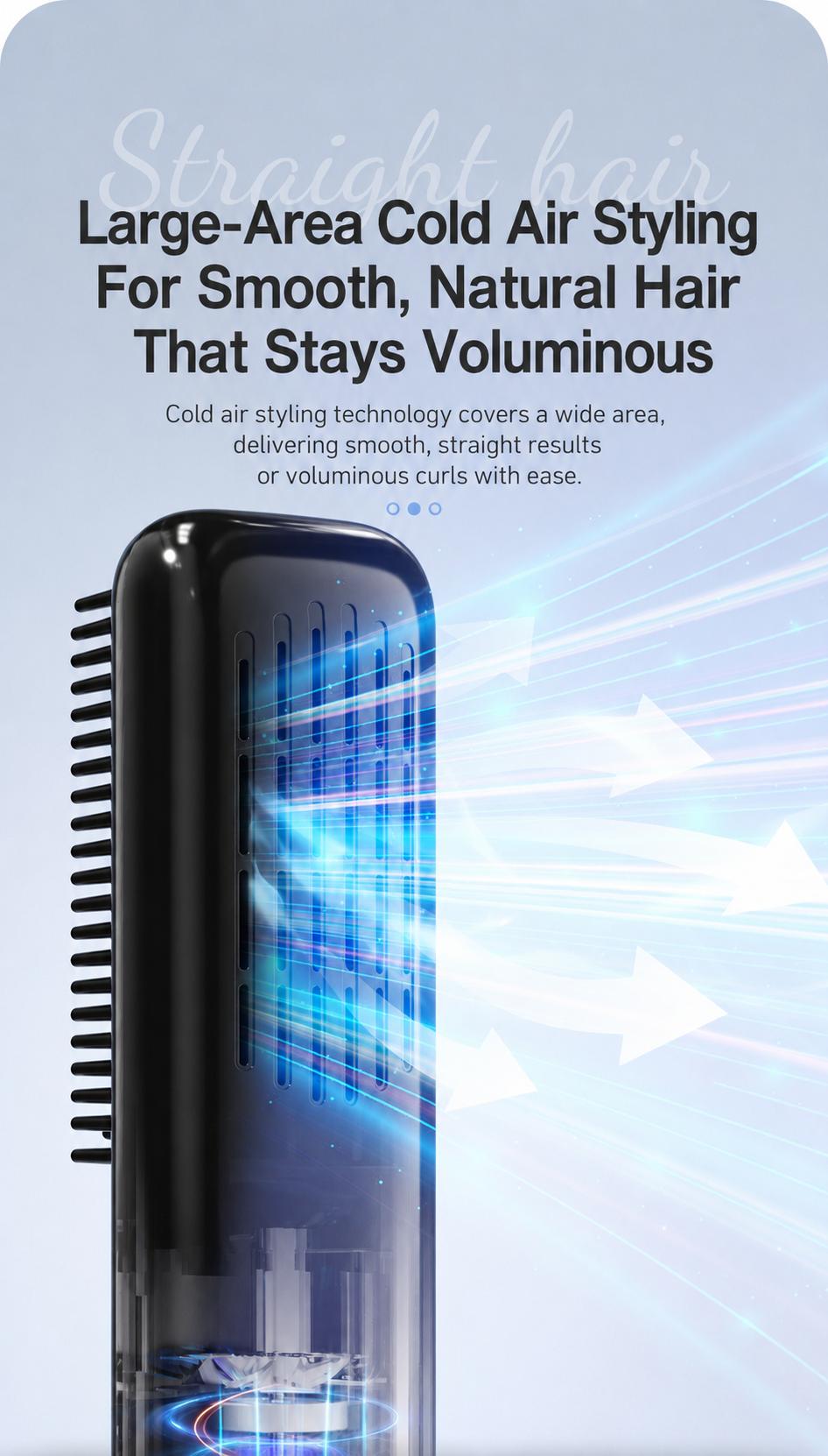 Lightweight Hair Straightener Brush with MCH Rapid Heating, 3 Temp Levels & Cool Air Styling, Fast Charging Travel Ready Hair Tools with Digital Display, Adjustable, Cordless, Anti-Frizz, Dual Voltage, Smooth, Straightening Curly Hair