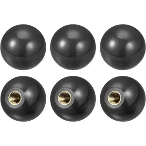 6Pcs Threaded Ball Knobs, M8 Female Thread Thermoset Ball Knob 1.18'' Dia Black Round Operation Ball Handles with Copper Insert for Machine Handle Tool Replacement
