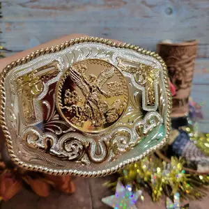 Centenario Belt Buckle Faux Mexican Peso Design rose tone  with Central Emblem, Rectangular Style, and Decorative Elements, Unisex, Metal, 4.5 x 3.5 Inches