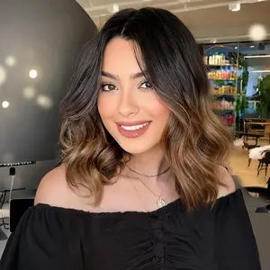 [AISI HAIR]Short Wavy Wig for Women Ombre Brown Lace Hairline Wig Bob Style Synthetic Heat Resistant - Natural Appearance for Everyday Hairstyle 14 Inch