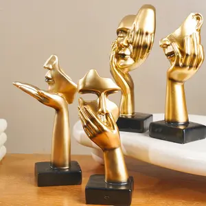 1PC, resin abstract golden Thinker figure sculpture, Nordic-style home soft decoration, resin handicraft, Resin Figurine Statue, Home Decor Accessory, suitable for indoor table decoration and entrance hall decoration.