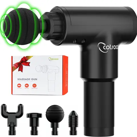 Cotsoco Muscle Massager Gun, Quiet Handheld Deep Tissue Percussion Massager for Back, Neck, Shoulder Pain Relief, 6 Speeds, Battery-Powered, Auto Shut-Off