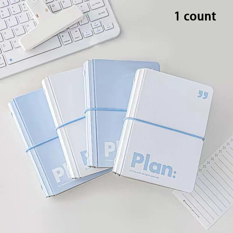 A7 Mini Notebook Simple Blue Diary, 6 Ring Bound Scrapbook Planner, Portable Pocket Organizer for Students, Essential Stationery