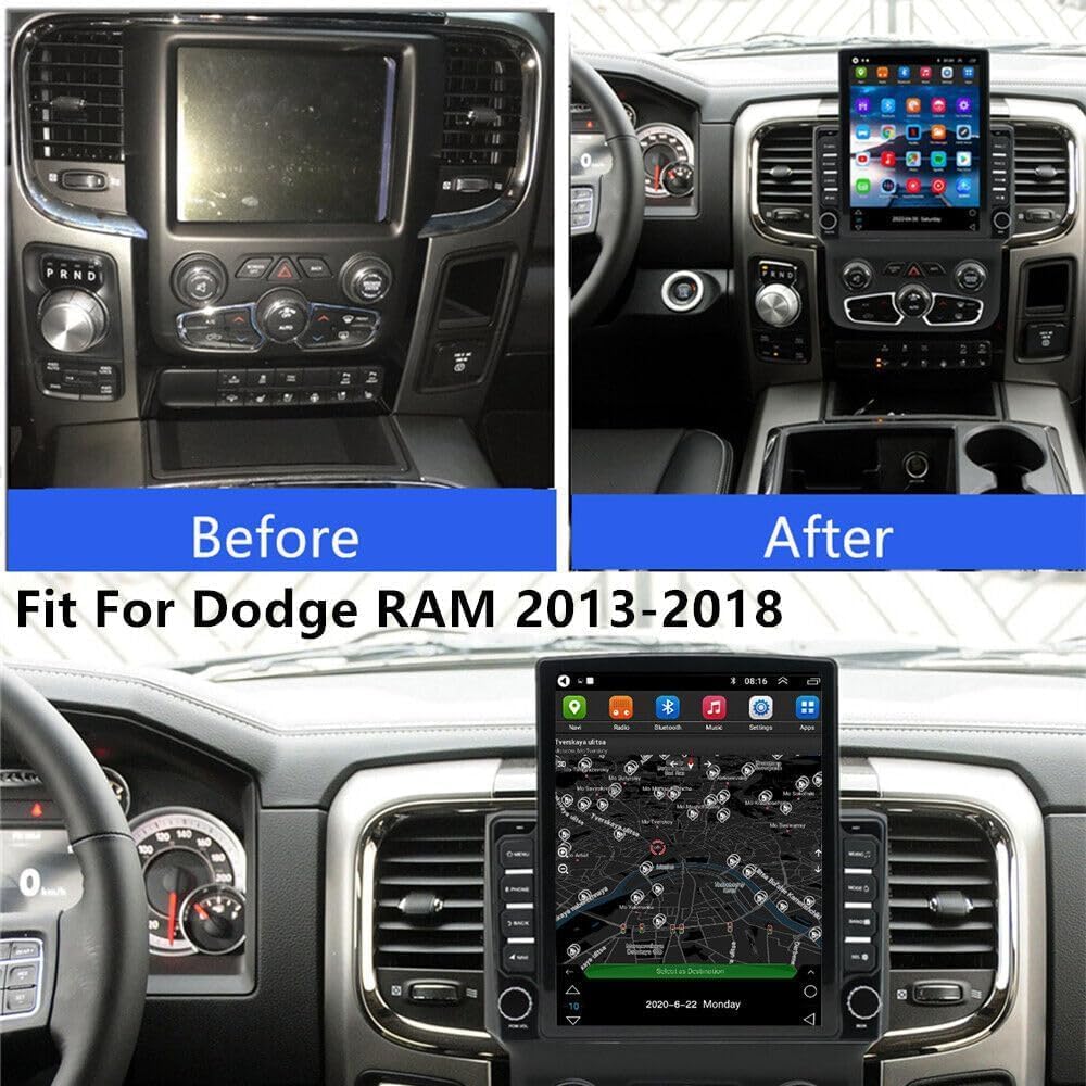 9.7"  Car Touch Radio for Dodge RAM 2013–2018 – with Wireless CarPlay screen /Android Auto + 12LED Backup Camera，with GPS, Bluetooth, DSP, FM Stereo