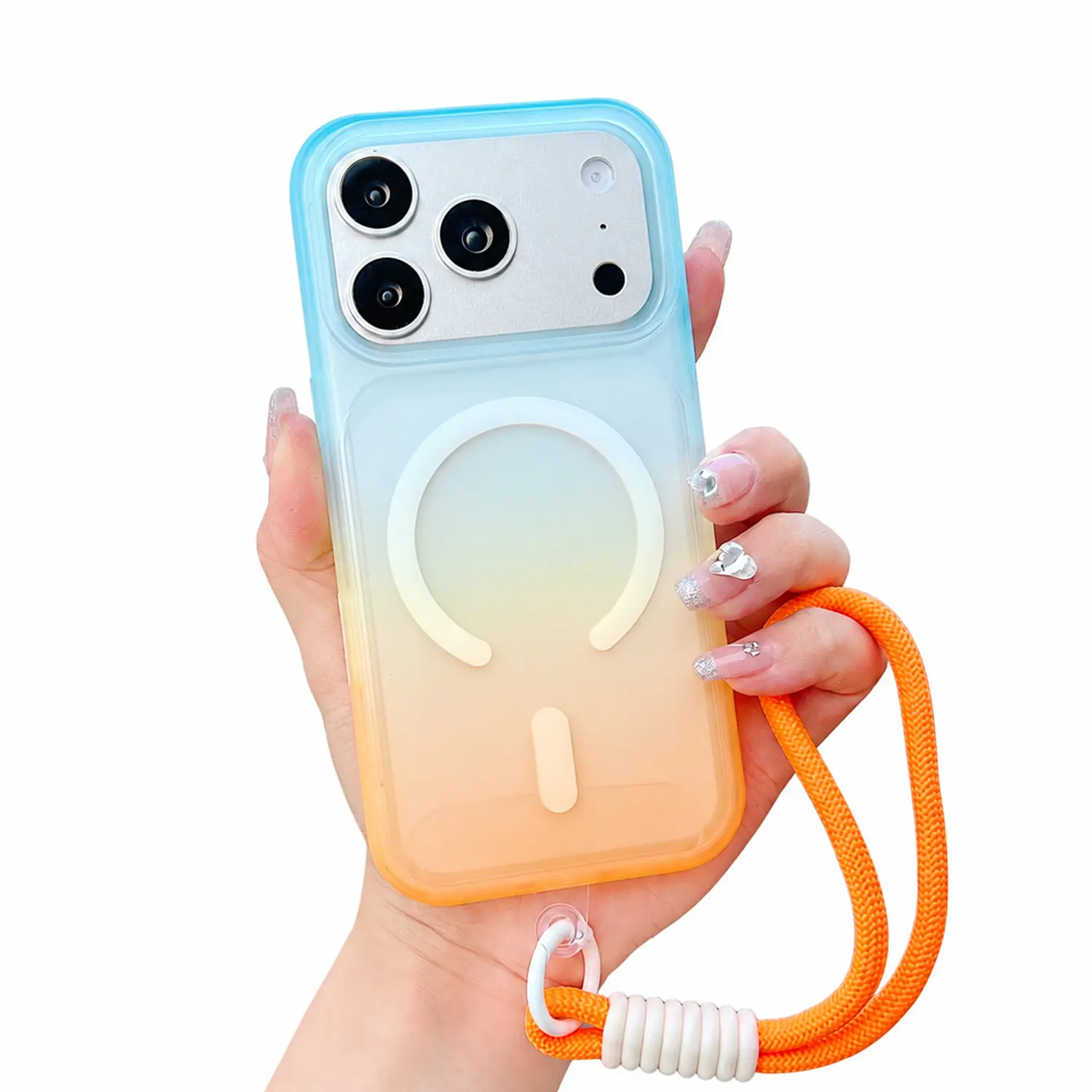 Gradient Frosted MagSafe iPhone Case with Wrist Strap, Shockproof Protective Cover, Cute Dual Tone Pastel Matte Phone Case for iPhone 17 16 15 14 13 12 11 Pro Pro Max Plus