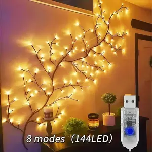 1-Pack Bendable Willow Tree Light, USB Powered Birch Tree Light, Upgraded and Extended Version, Perfect Gift for Birthday, Christmas, Valentine's Day, Vine Tree Decoration, Indoor Ambient Decorative Light, 8 Modes