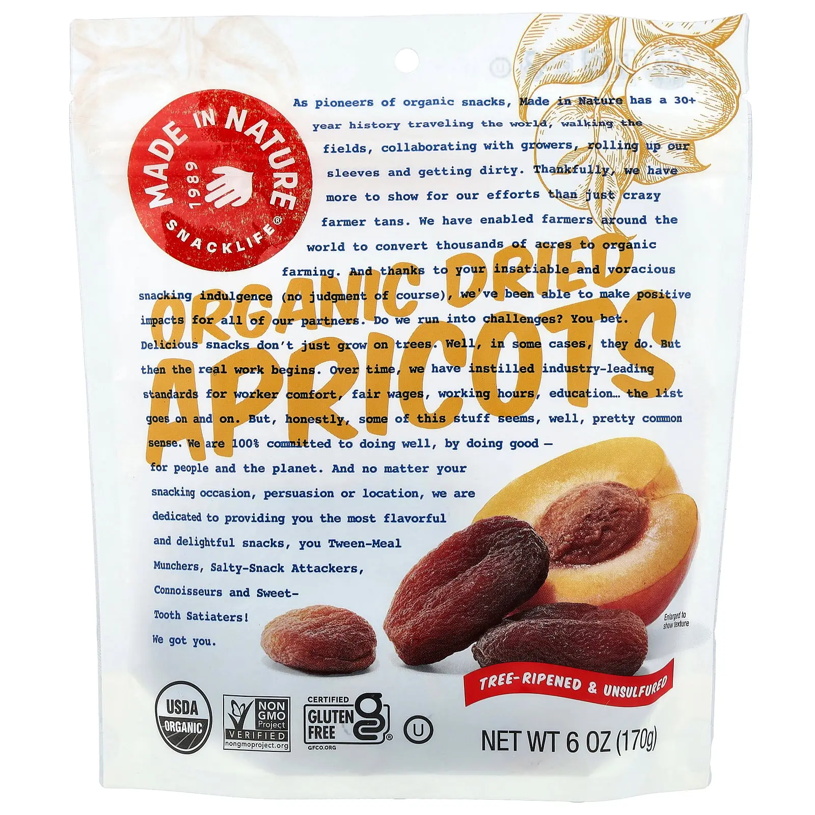Made in Nature Organic Dried Apricots, Tree-Ripened & Unsulfured, 6 oz (170 g)