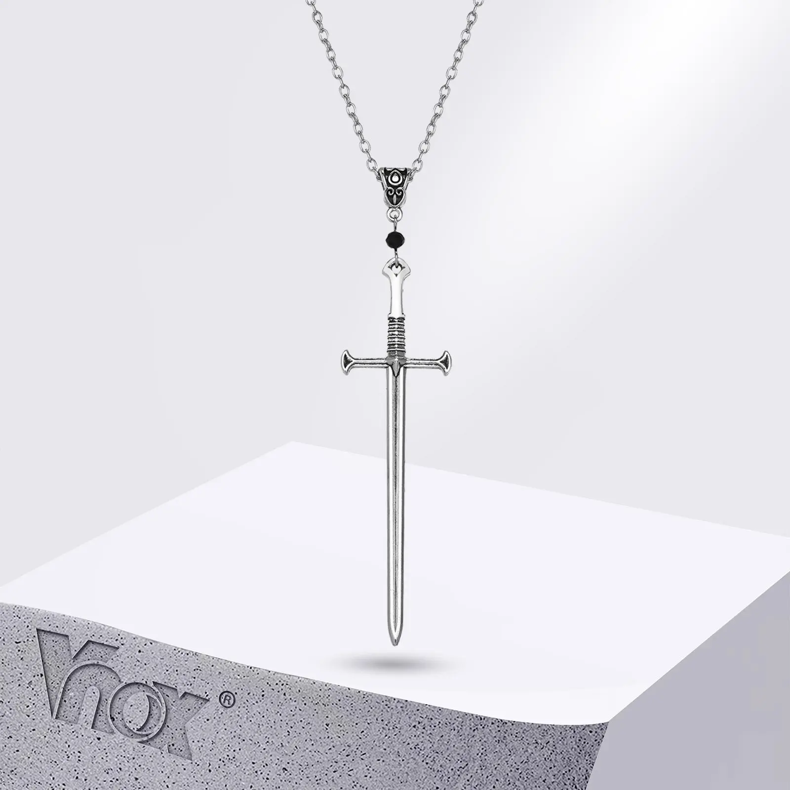 Vnox Mens Punk Rock Sword Cross Pendant Necklaces, Retro Gothic Long Knife Necklace Hip Hop Jewelry for Women Teens