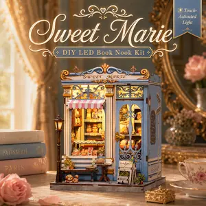 CUTEBEE Sweet Marie 3D Wooden DIY Book Nook Kit, Miniature Bakery Dollhouse Furniture, Bookshelf Insert Decor, Handmade Craft Gift for Adults