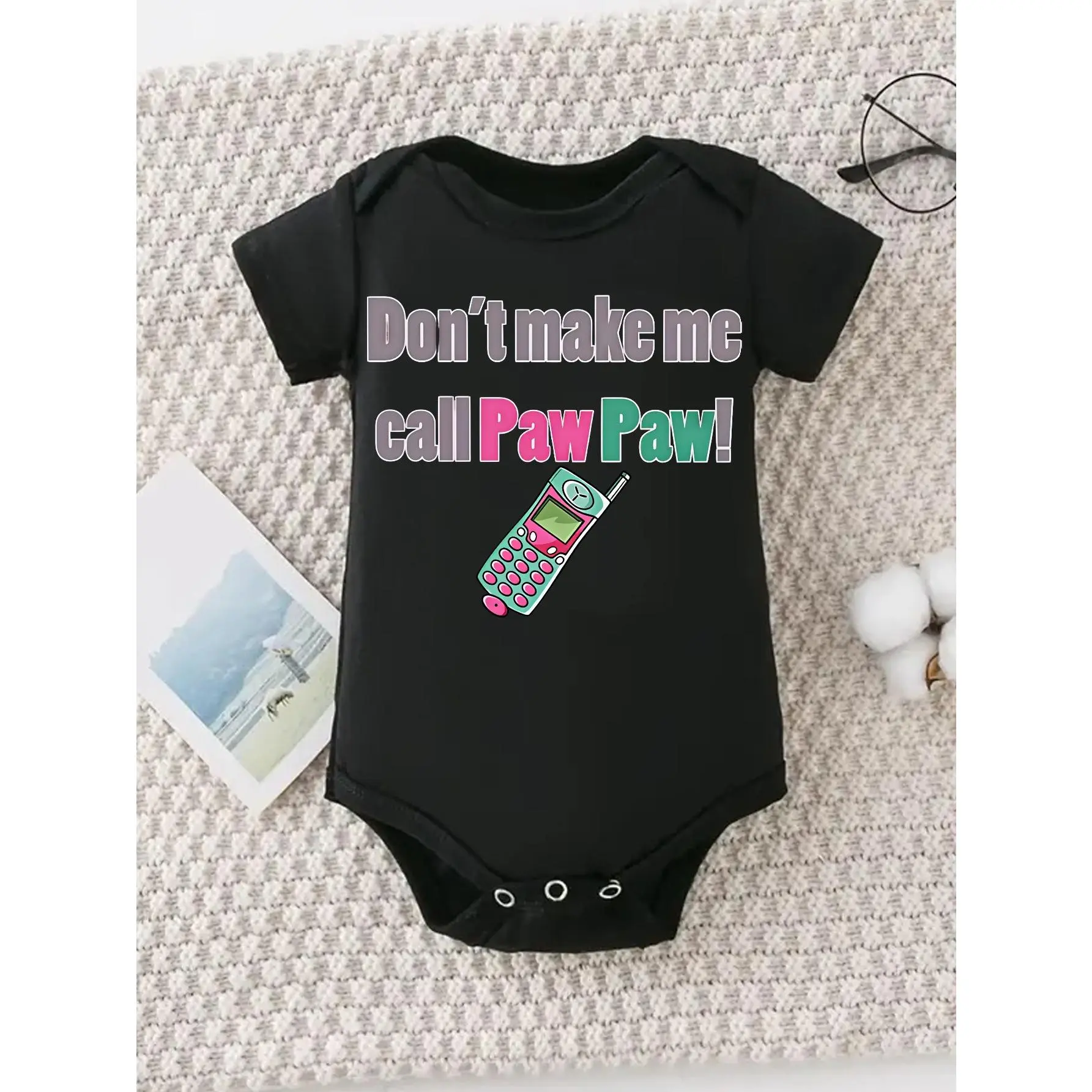 Baby Bodysuit with Funny Paw Paw Characters Print, Soft Cotton Elastane Short Sleeve Onesie for Newborns and Infants 0-12 Months, Baby Items, 3-6M, 0-3M