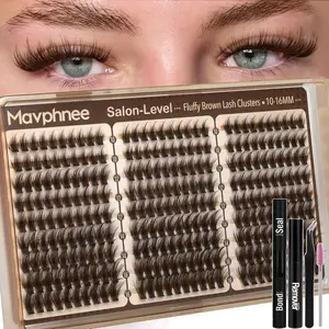 Eyelash Extension Kit, Fine Silk Lashes, D Curl with Pointed Tips, Curly Lashes, Mixed Lengths 10-16mm, DIY Eyelash Clusters, Wispy Lashes Clusters, DIY Home Application, Beginners Set