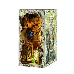 DIY Book Nook Kit for Adults - Secret Forest Miniature House with LED Lights, Wooden Puzzle Bookshelf Decor