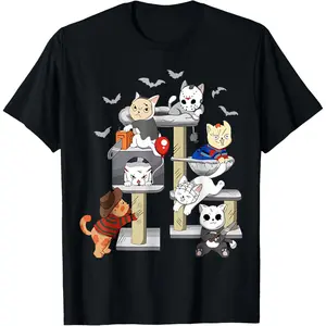 Funny Cat Horror Movies Cute Halloween Cat Lovers Matching T-Shirt