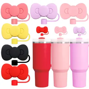 Cute Bow Silicone Straw Covers, 6-Piece Set, Butterfly Shape Straws for Stanley 30 & 40 Oz Insulated Travel Cups, Reusable 10mm Silicon Accessories, Drink Protectors