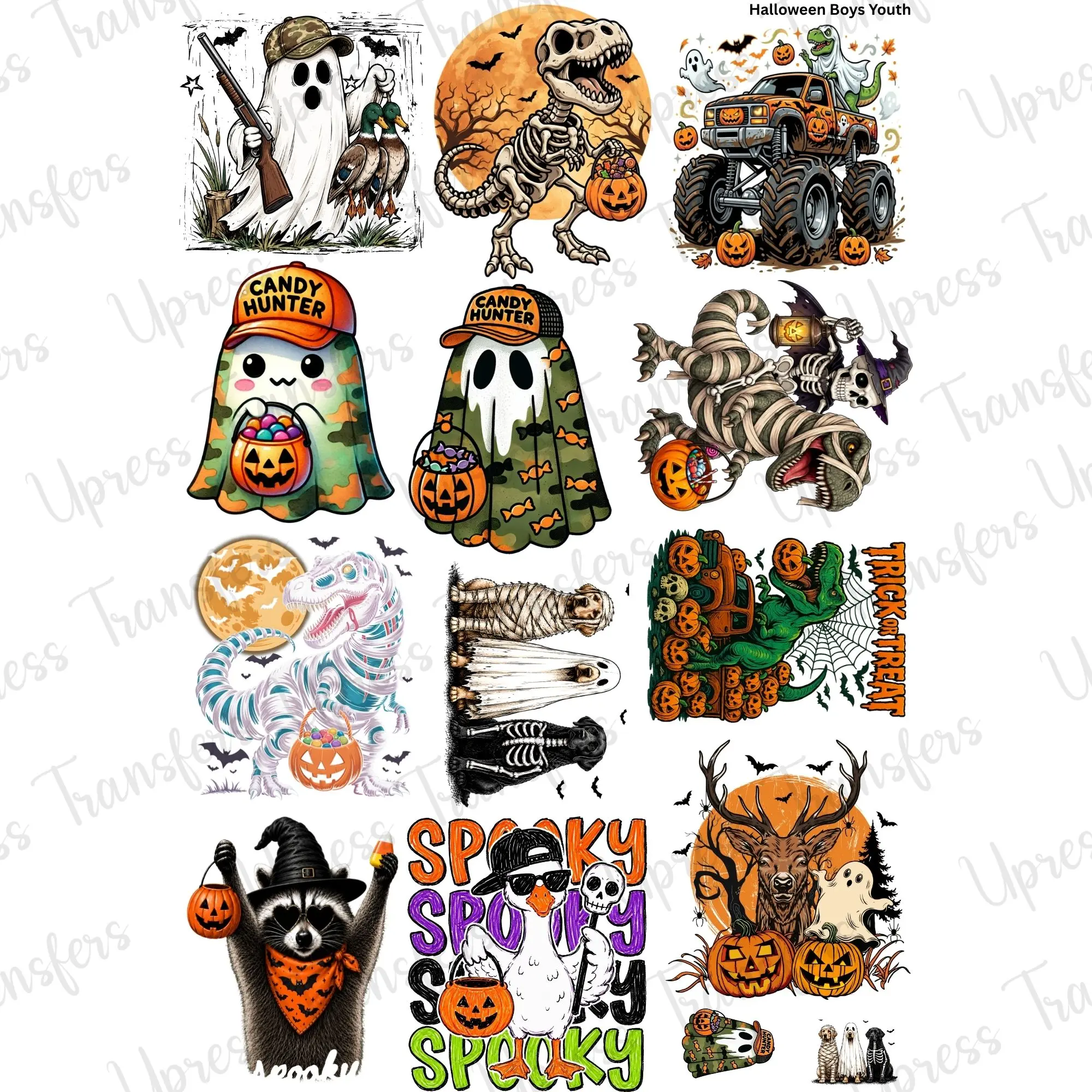 Halloween Boys Youth DTF Transfer Gang Sheet 24.5" wide x 36" long. Direct To Film Mini Gang Sheet