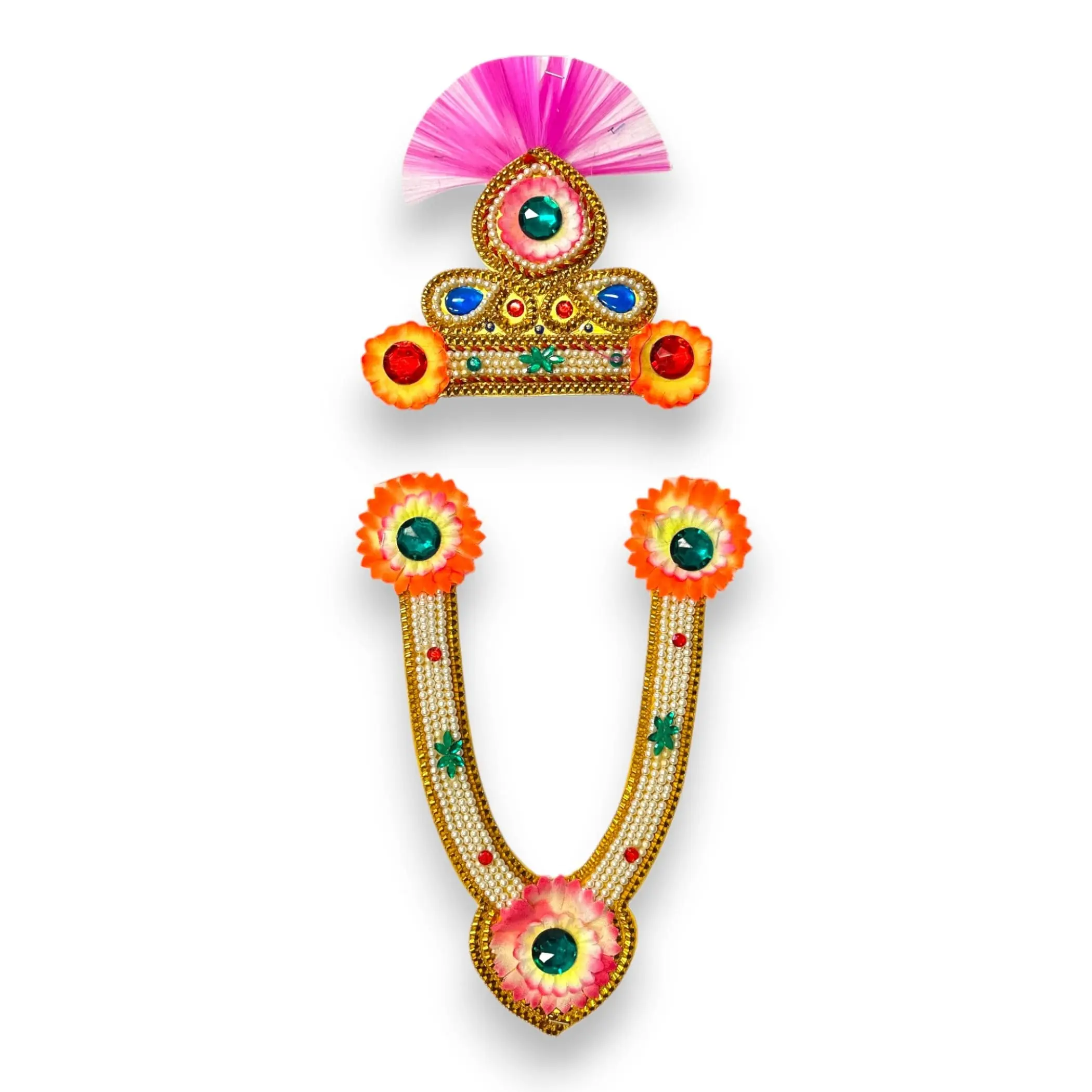 LoveNspire Traditional Hinduism Religious Home Decor Elegant Jewelry Set - 2-Piece Durable Plastic Krishna-Ganesha Necklaces, Krishna Colors, Vibrant Beads, Adjustable & Comfortable, Easy to Clean, Janmashtami Kids Gift, Celebrate Heritage in Style, Two P