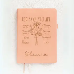 God says You are Personalized Christian Journal - Custom Birth Month Flower Gift - Bible Verse Religious Notebook for Prayer Journaling -  Friend Birthday Present