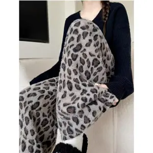 Vintage Full Length Pants Straight Leopard Women Casual Warm Mid Waist Drawstring Slim Capris 2026 Autumn New Arrival