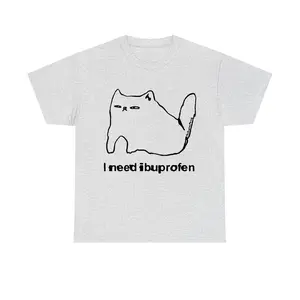 I Need Ibuprofen Funny Cat Tee – Grumpy Cat Graphic T-Shirt for Men & Women, Trendy Summer Humor Shirt for Cat Lovers