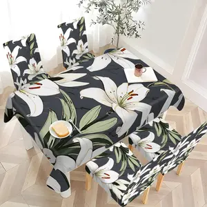2/4/6/5/7 pieces of fashionable and high-end chair cover and tablecloth sets, thickened chair cover and tablecloth sets (1 tablecloth + 4 chair covers or 1 tablecloth + 6 chair covers), easy to care for, reusable, for home decoration