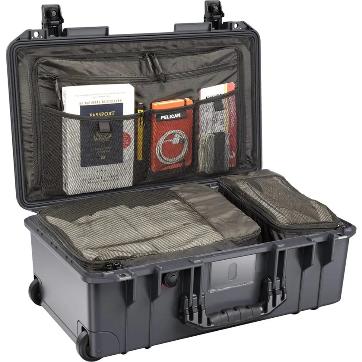 Pelican 1535TRVL Wheeled Compact Carry-On Air Travel Case - Charcoal, with Lid Organizer, Packing Cubes for Camera, Electronic Accessories