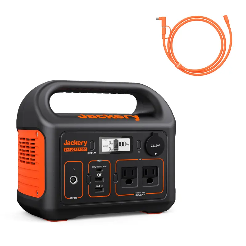 Summervibes：Jackery Portable Power Station Explorer 300 and 5m Extension Cord, 293Wh Backup Lithium Battery, Solar Generator for Outdoors Camping Travel Hunting Blackout, Rechargeable Battery Pack, Solar Power Charger, Portable Bank Generator Power Suppli