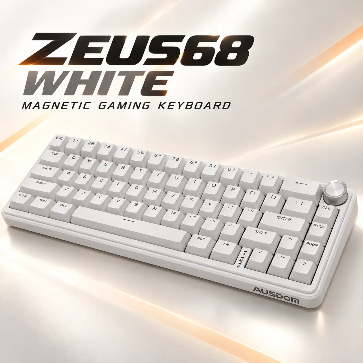 KEYSLA AUSDOM Series Zeus68 Hall Effect Gaming Keyboard, 68-Key USB Wired Magnetic Switch, Rapid Trigger, 8000Hz Polling Rate, 0.005mm Precision, RGB Backlight with Metal Knob, PC Compatible, Windows OS Supported
