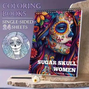24-Page Stress Relief Coloring Book, Sugar Skull Women, Thick 160g Paper, Spiral Bound, Ideal for Home and Outdoor Use, Fun and Simple Coloring Experience, Coloring Gift Book